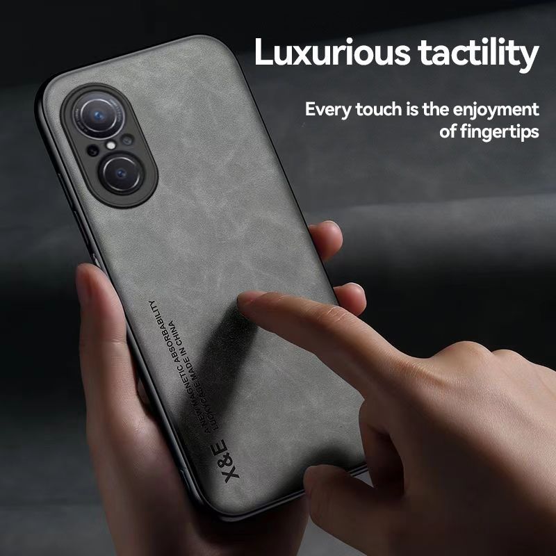 Business Luxury Sheepskin Pattern Leather Invisible Car Mounted Magnetic Phone Case For Huawei Nova 9 SE Shockproof Protective Case
