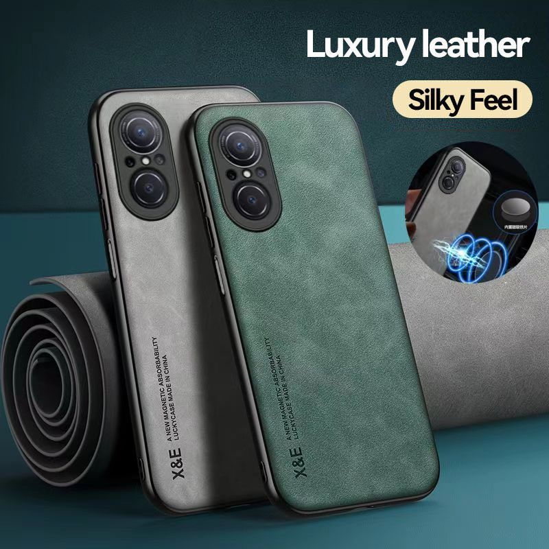 Business Luxury Sheepskin Pattern Leather Invisible Car Mounted Magnetic Phone Case For Huawei Nova 9 SE Shockproof Protective Case