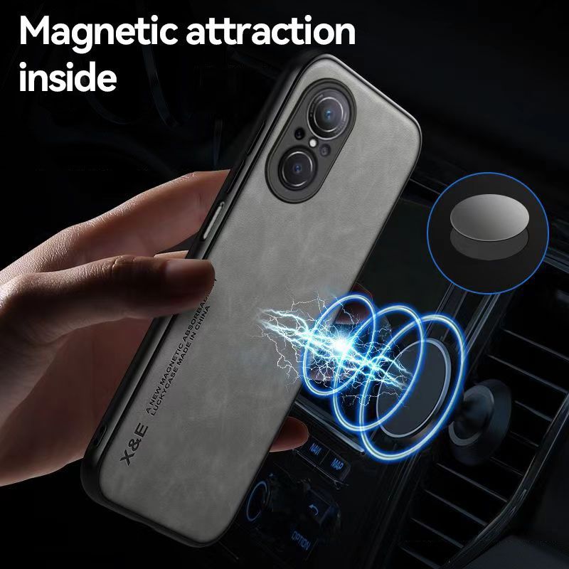 Business Luxury Sheepskin Pattern Leather Invisible Car Mounted Magnetic Phone Case For Huawei Nova 9 SE Shockproof Protective Case