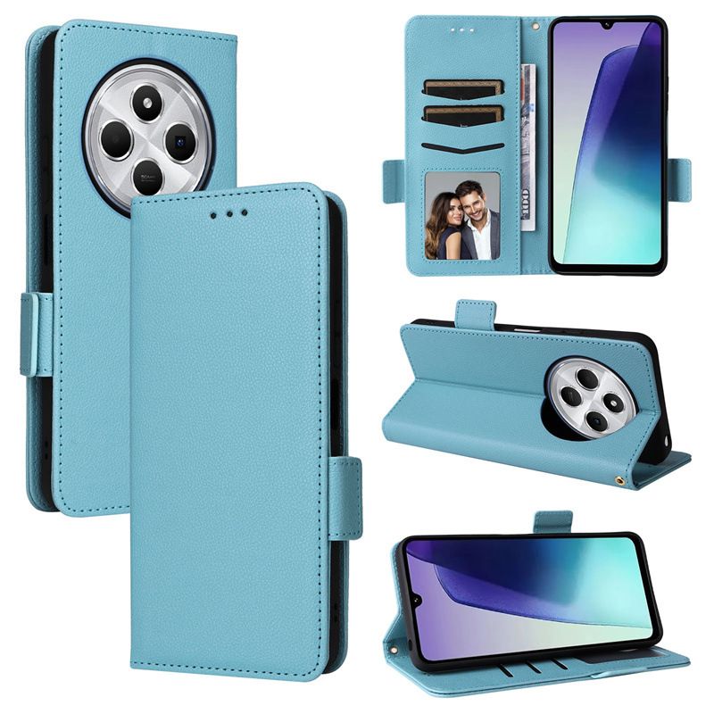 Wallet Flip Cover for Xiaomi Redmi 14C/ Poco C75 Case Lychee Pattern Leather Magnetic Flip Folio Stand Phone Cover with Card Holder