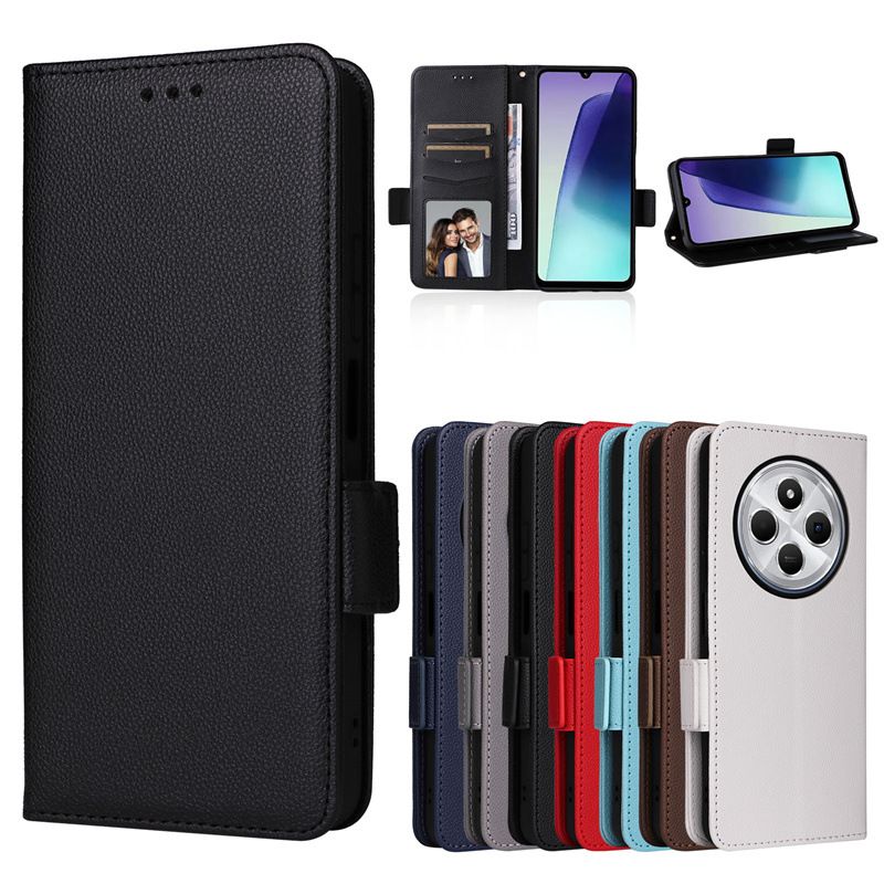 Wallet Flip Cover for Xiaomi Redmi 14C/ Poco C75 Case Lychee Pattern Leather Magnetic Flip Folio Stand Phone Cover with Card Holder