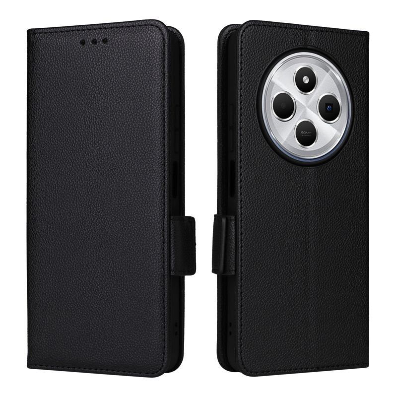 Wallet Flip Cover for Xiaomi Redmi 14C/ Poco C75 Case Lychee Pattern Leather Magnetic Flip Folio Stand Phone Cover with Card Holder