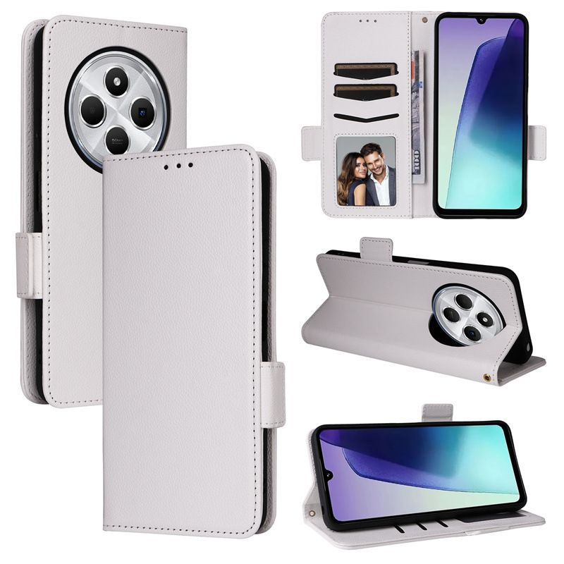 Wallet Flip Cover for Xiaomi Redmi 14C/ Poco C75 Case Lychee Pattern Leather Magnetic Flip Folio Stand Phone Cover with Card Holder