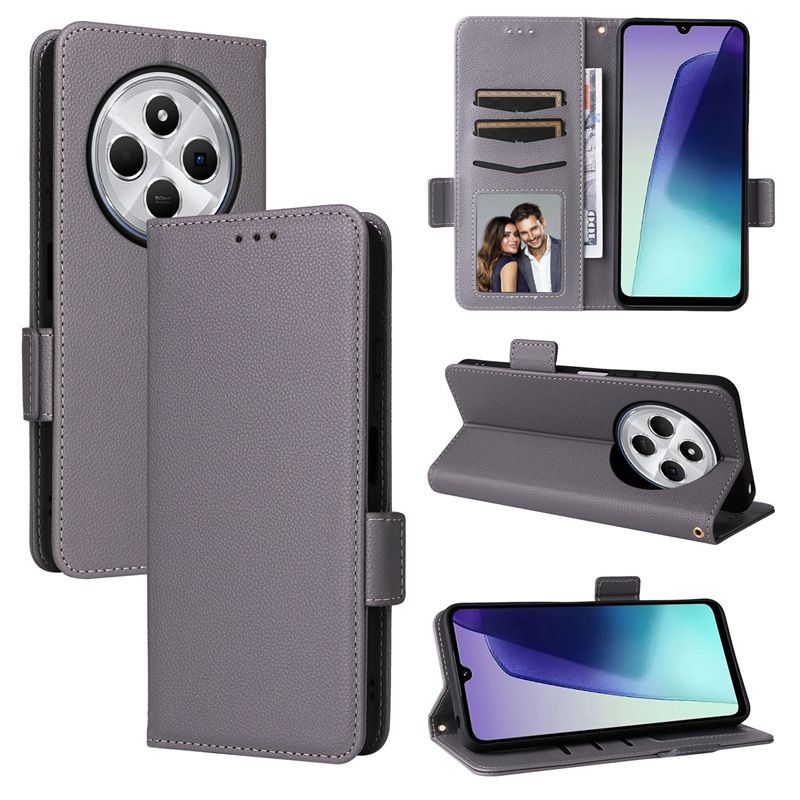 Wallet Flip Cover for Xiaomi Redmi 14C/ Poco C75 Case Lychee Pattern Leather Magnetic Flip Folio Stand Phone Cover with Card Holder