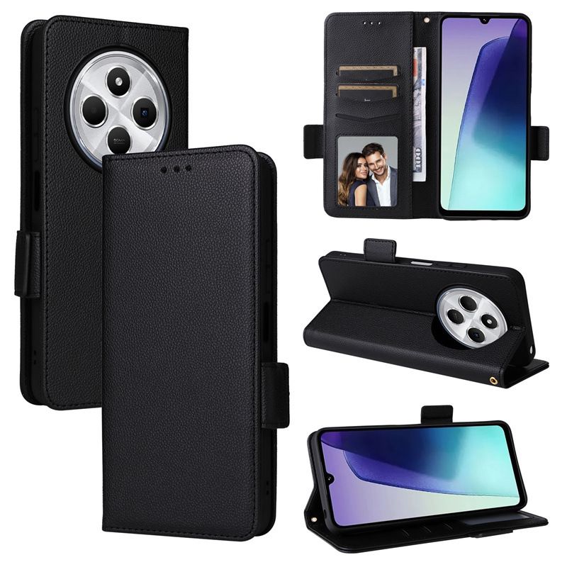 Wallet Flip Cover for Xiaomi Redmi 14C/ Poco C75 Case Lychee Pattern Leather Magnetic Flip Folio Stand Phone Cover with Card Holder