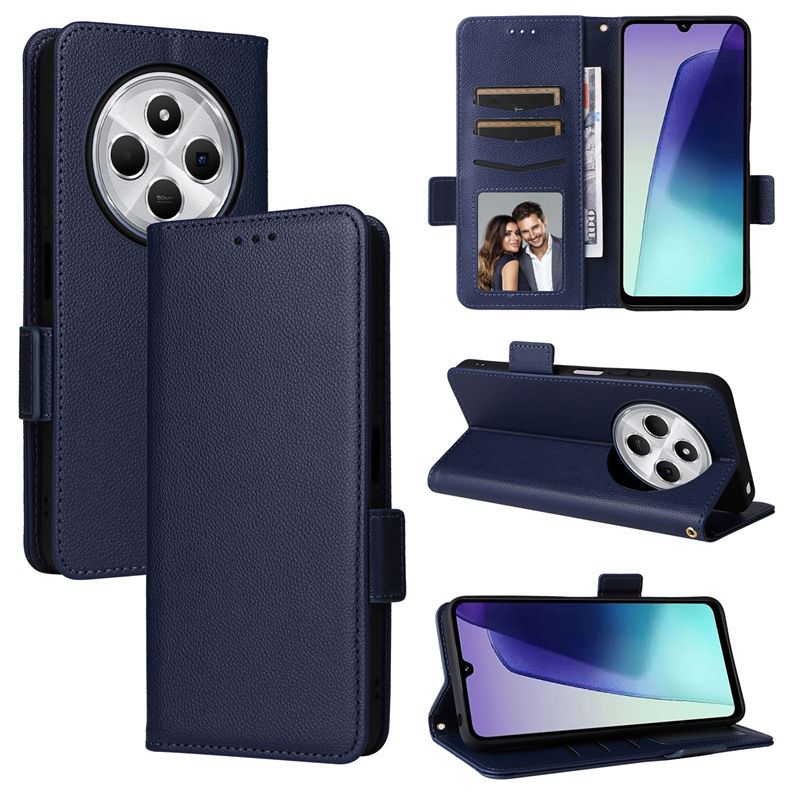 Wallet Flip Cover for Xiaomi Redmi 14C/ Poco C75 Case Lychee Pattern Leather Magnetic Flip Folio Stand Phone Cover with Card Holder