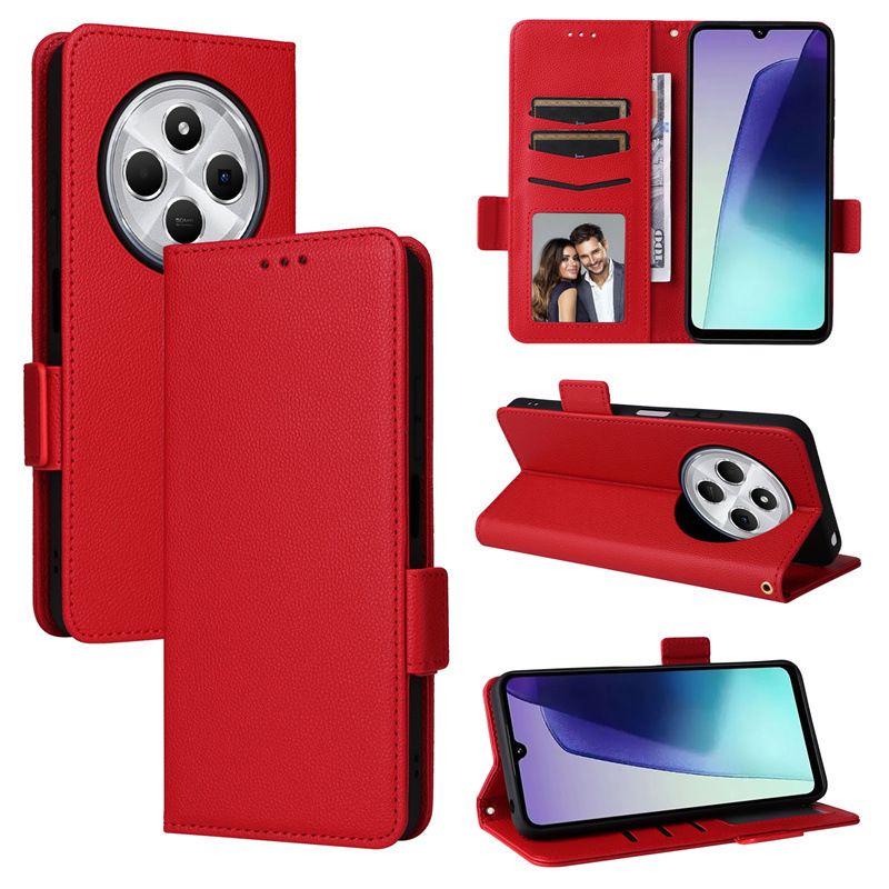 Wallet Flip Cover for Xiaomi Redmi 14C/ Poco C75 Case Lychee Pattern Leather Magnetic Flip Folio Stand Phone Cover with Card Holder
