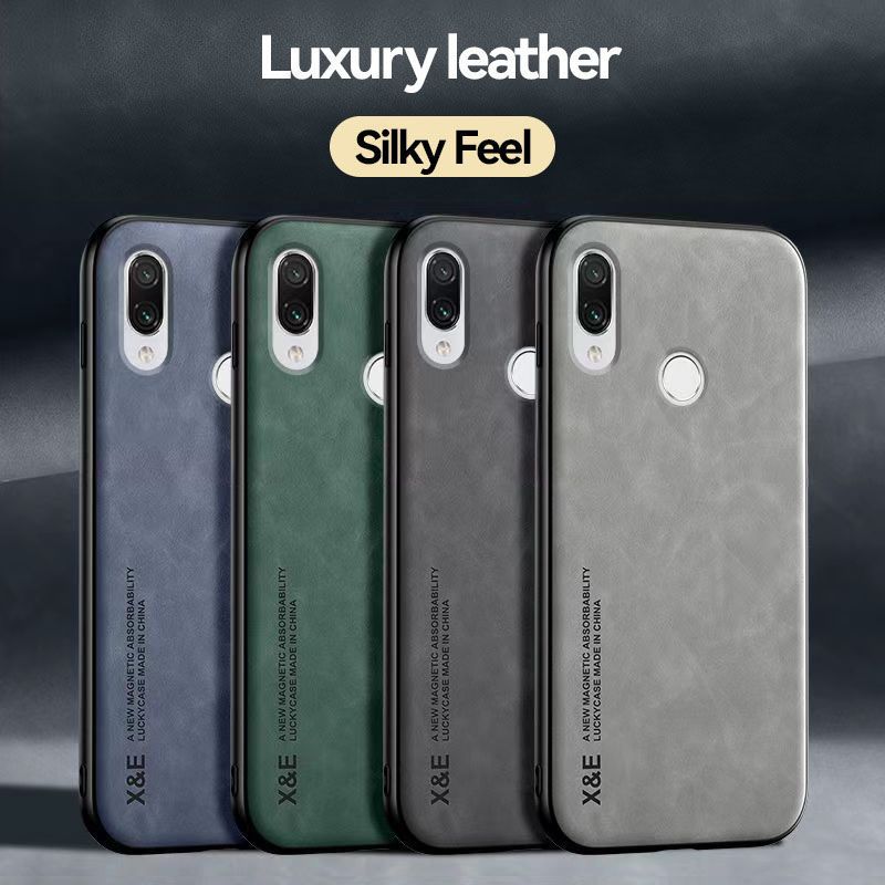 Business Luxury Sheepskin Pattern Leather Invisible Car Mounted Magnetic Phone Case For Huawei Y9 2019 Shockproof Protective Case