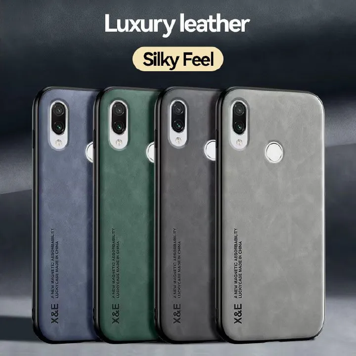 Business Luxury Sheepskin Pattern Leather Invisible Car Mounted Magnetic Phone Case For Huawei Y9 2019 Shockproof Protective Case
