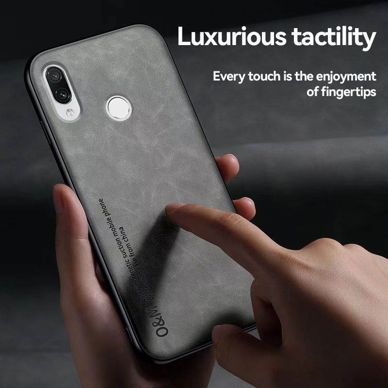 Business Luxury Sheepskin Pattern Leather Invisible Car Mounted Magnetic Phone Case For Huawei Y9 2019 Shockproof Protective Case