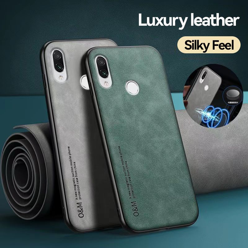 Business Luxury Sheepskin Pattern Leather Invisible Car Mounted Magnetic Phone Case For Huawei Y9 2019 Shockproof Protective Case