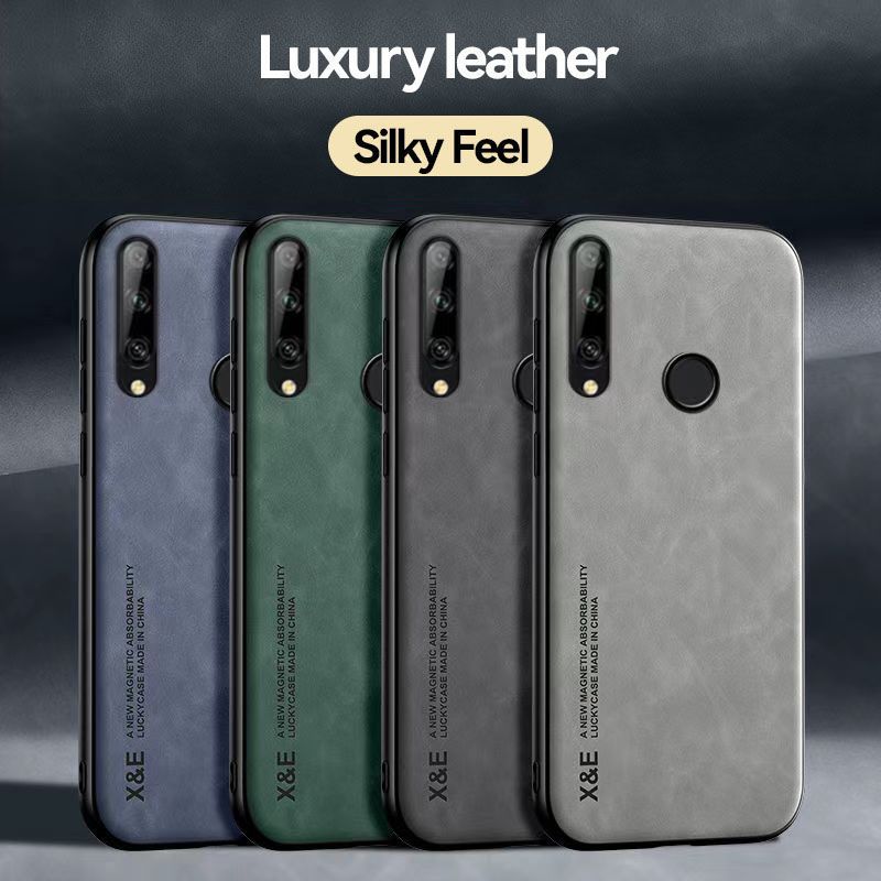 Business Luxury Sheepskin Pattern Leather Invisible Car Mounted Magnetic Phone Case For Huawei Y9 Prime 2019 Shockproof Protective Case