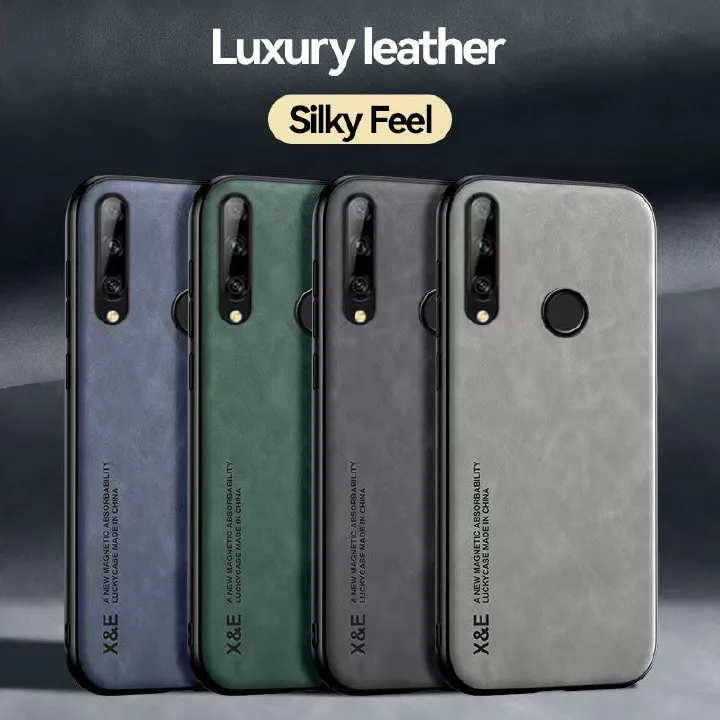 Business Luxury Sheepskin Pattern Leather Invisible Car Mounted Magnetic Phone Case For Huawei Y9 Prime 2019 Shockproof Protective Case