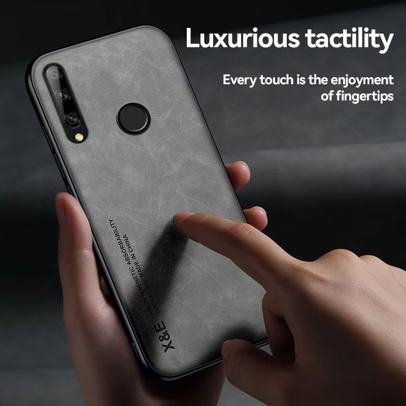 Business Luxury Sheepskin Pattern Leather Invisible Car Mounted Magnetic Phone Case For Huawei Y9 Prime 2019 Shockproof Protective Case