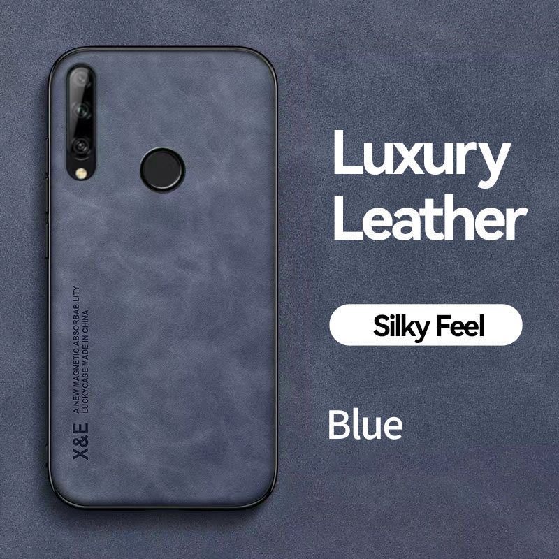 Business Luxury Sheepskin Pattern Leather Invisible Car Mounted Magnetic Phone Case For Huawei Y9 Prime 2019 Shockproof Protective Case