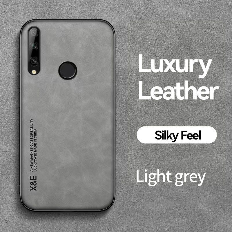 Business Luxury Sheepskin Pattern Leather Invisible Car Mounted Magnetic Phone Case For Huawei Y9 Prime 2019 Shockproof Protective Case