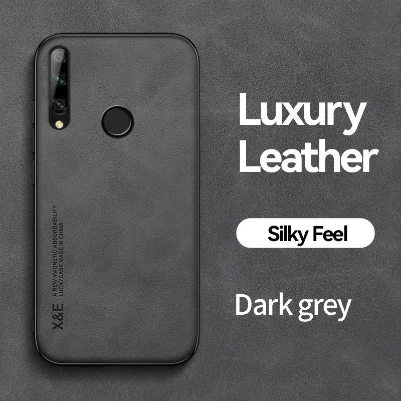 Business Luxury Sheepskin Pattern Leather Invisible Car Mounted Magnetic Phone Case For Huawei Y9 Prime 2019 Shockproof Protective Case