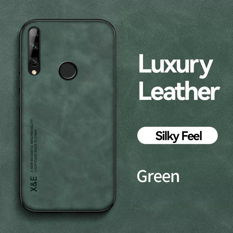 Business Luxury Sheepskin Pattern Leather Invisible Car Mounted Magnetic Phone Case For Huawei Y9 Prime 2019 Shockproof Protective Case
