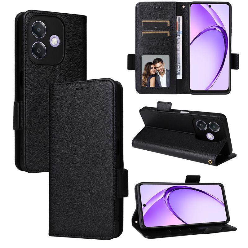 Wallet Flip Cover for OPPO A3X Case Lychee Pattern Leather Magnetic Flip Folio Stand Phone Cover with Card Holder