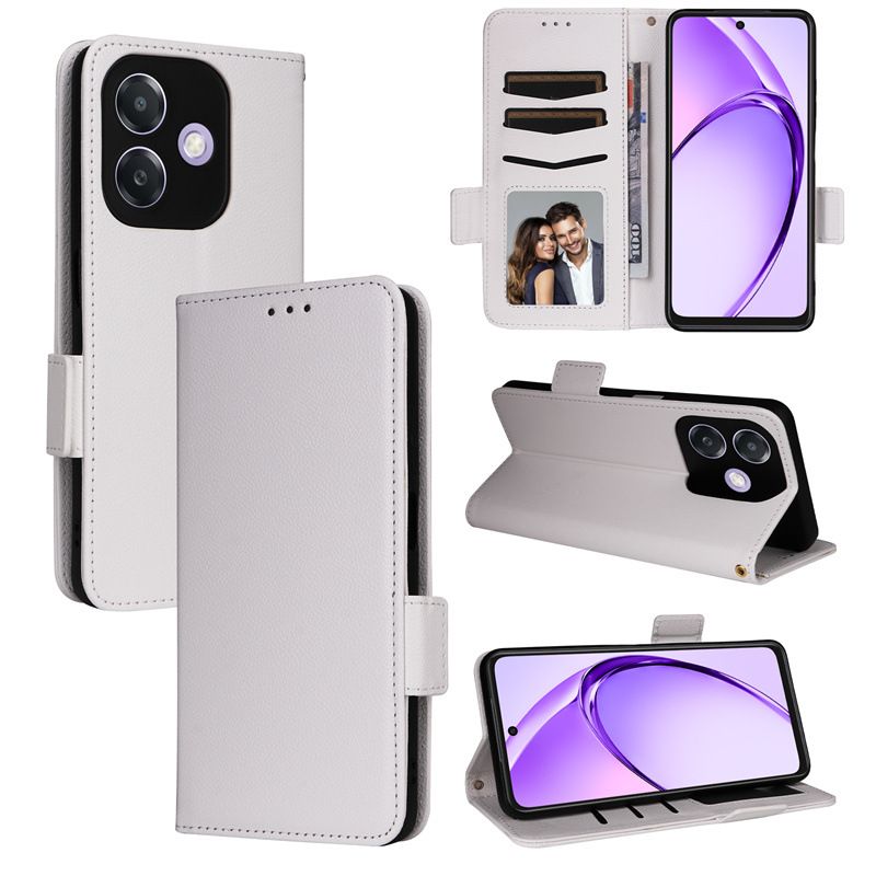 Wallet Flip Cover for OPPO A3X Case Lychee Pattern Leather Magnetic Flip Folio Stand Phone Cover with Card Holder