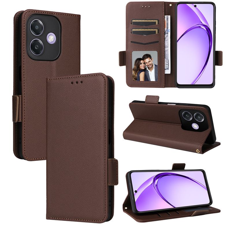 Wallet Flip Cover for OPPO A3X Case Lychee Pattern Leather Magnetic Flip Folio Stand Phone Cover with Card Holder