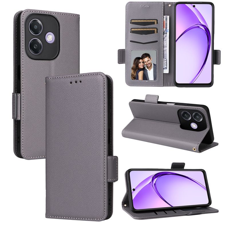 Wallet Flip Cover for OPPO A3X Case Lychee Pattern Leather Magnetic Flip Folio Stand Phone Cover with Card Holder