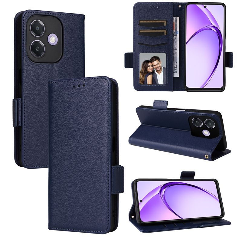 Wallet Flip Cover for OPPO A3X Case Lychee Pattern Leather Magnetic Flip Folio Stand Phone Cover with Card Holder