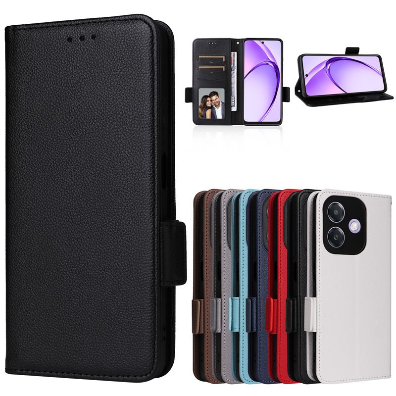 Wallet Flip Cover for OPPO A3X Case Lychee Pattern Leather Magnetic Flip Folio Stand Phone Cover with Card Holder