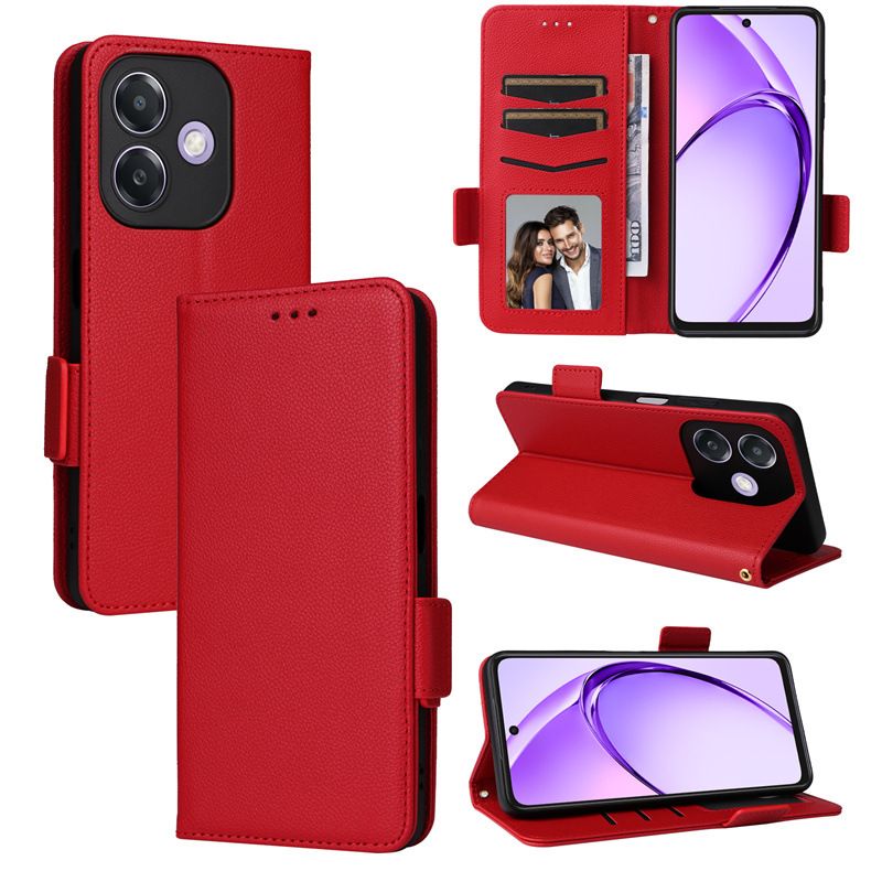 Wallet Flip Cover for OPPO A3X Case Lychee Pattern Leather Magnetic Flip Folio Stand Phone Cover with Card Holder
