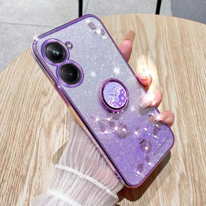 For Xiaomi Redmi 13C / Xiaomi Poco C65 Phone Case Flash Women's and Girls Pink Flower Transparent Shock Protection Luxury Diamond Shining Phone Case Soft TPU
