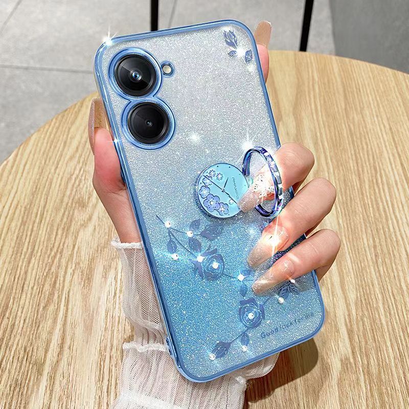 For Xiaomi Redmi 13C / Xiaomi Poco C65 Phone Case Flash Women's and Girls Pink Flower Transparent Shock Protection Luxury Diamond Shining Phone Case Soft TPU