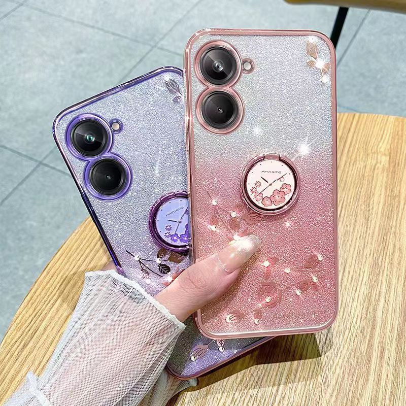 For Xiaomi Redmi 13C / Xiaomi Poco C65 Phone Case Flash Women's and Girls Pink Flower Transparent Shock Protection Luxury Diamond Shining Phone Case Soft TPU