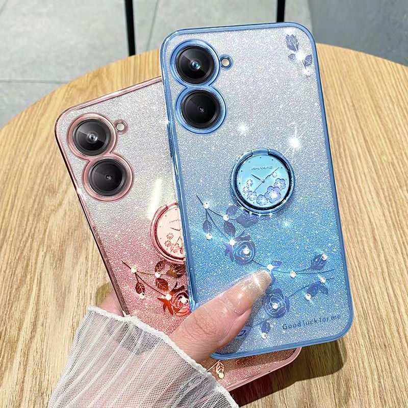 For Xiaomi Redmi 13C / Xiaomi Poco C65 Phone Case Flash Women's and Girls Pink Flower Transparent Shock Protection Luxury Diamond Shining Phone Case Soft TPU