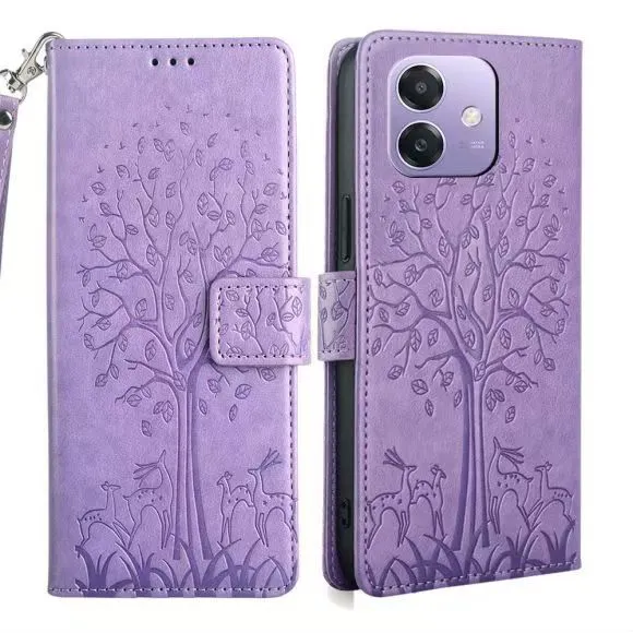 Wallet Leather Cover For OPPO A3 4G/ A3X 4G /A40 4G Magnetic Closure with Hand Strap