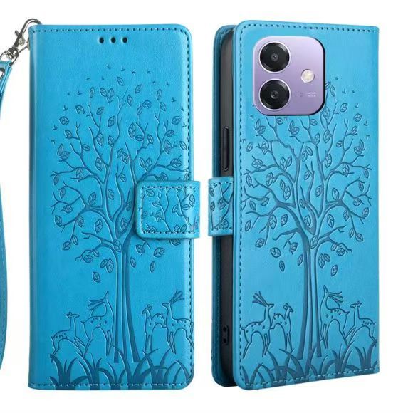 Wallet Leather Cover For OPPO A3 4G/ A3X 4G /A40 4G Magnetic Closure with Hand Strap