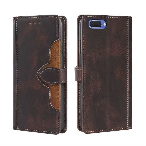 Wallet PU Leather Flip Cover For OPPO A3S/A5/A12E Vintage Leather Durable Protective Cover