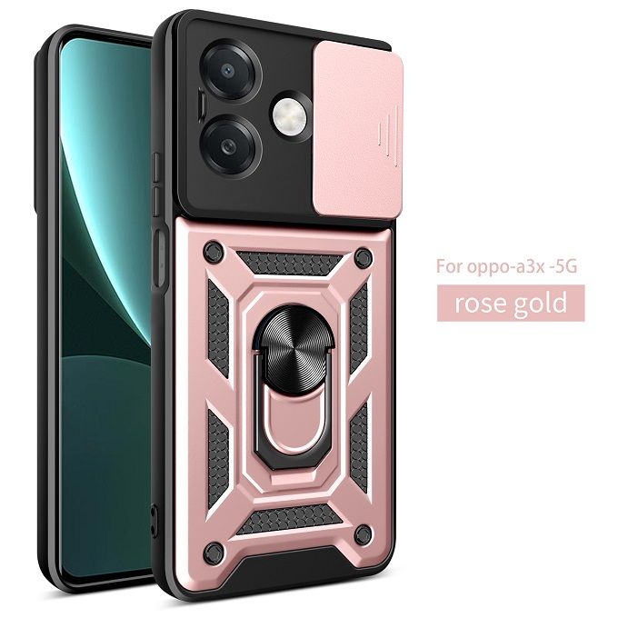 Luxury Slide Camera Lens Case For OPPO A3/ A3X/ A40 Shockproof Bumper Cover vehicle-mounted Magnetic Kickstand Cover