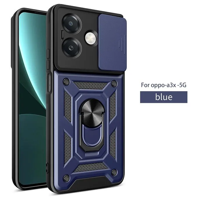 Luxury Slide Camera Lens Case For OPPO A3/ A3X/ A40 Shockproof Bumper Cover vehicle-mounted Magnetic Kickstand Cover