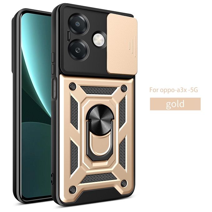 Luxury Slide Camera Lens Case For OPPO A3/ A3X/ A40 Shockproof Bumper Cover vehicle-mounted Magnetic Kickstand Cover