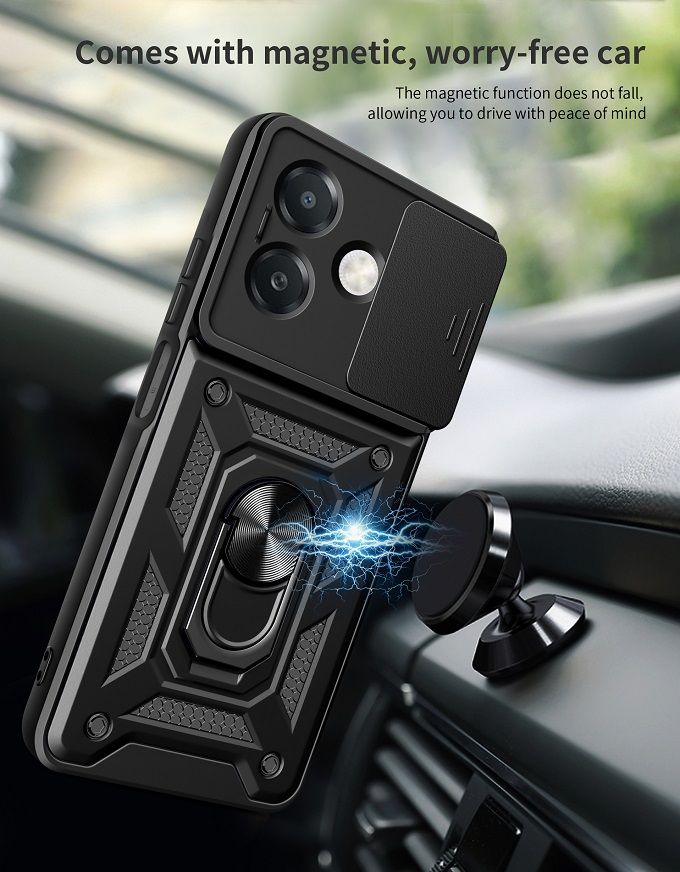 Luxury Slide Camera Lens Case For OPPO A3/ A3X/ A40 Shockproof Bumper Cover vehicle-mounted Magnetic Kickstand Cover