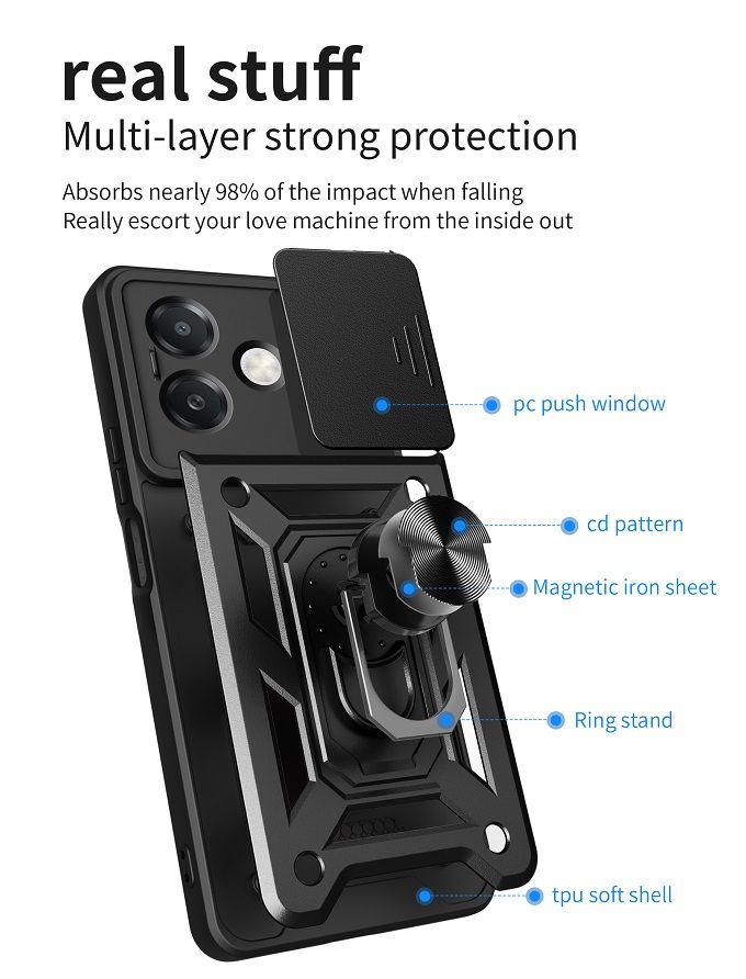 Luxury Slide Camera Lens Case For OPPO A3/ A3X/ A40 Shockproof Bumper Cover vehicle-mounted Magnetic Kickstand Cover