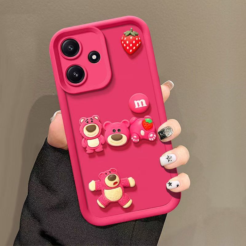 Fashionable Cute Strawberry Bear Silicone Phone Case For OPPO A3/ A3X/A40 Cartoon Protective Case