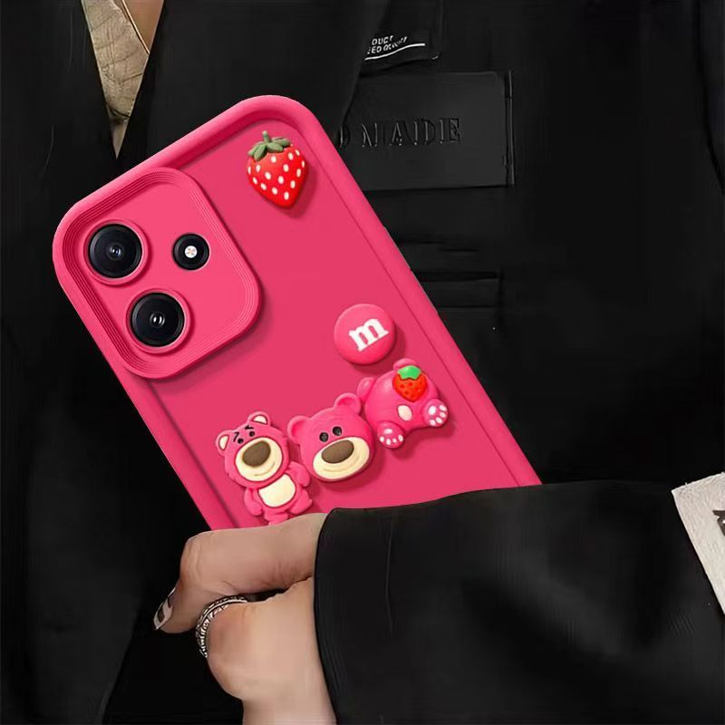 Fashionable Cute Strawberry Bear Silicone Phone Case For OPPO A3/ A3X/A40 Cartoon Protective Case