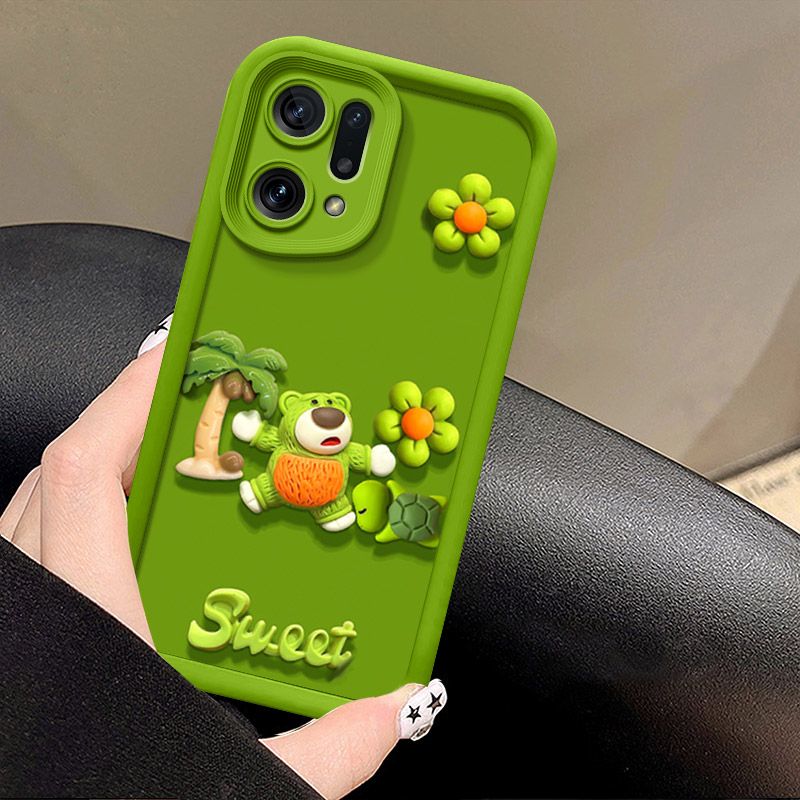 Fashionable Cute Strawberry Bear Silicone Phone Case For OPPO Find X5 Pro 6.7" inch Cartoon Protective Case