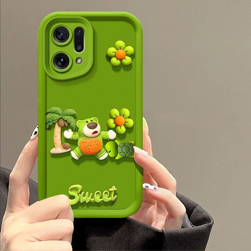 Fashionable Cute Strawberry Bear Silicone Phone Case For OPPO Find X5 Pro 6.7" inch Cartoon Protective Case