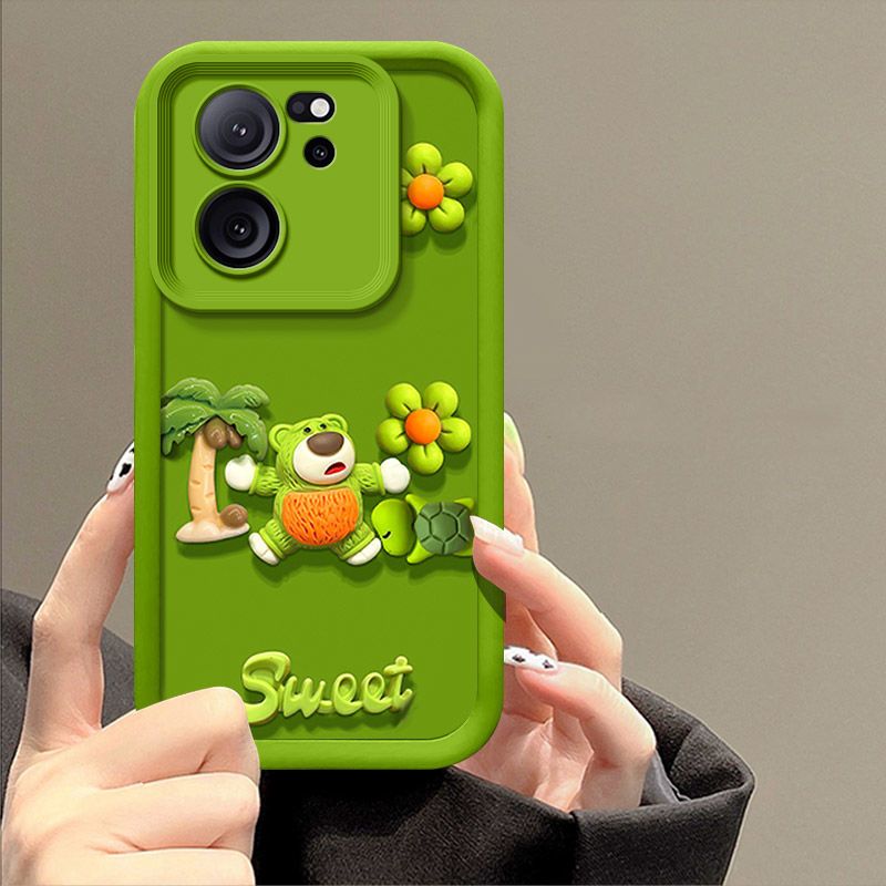 Fashionable Cute Strawberry Bear Silicone Phone Case For XiaoMi 13T 5G/Mi 13T Pro 5G Cartoon Protective Case