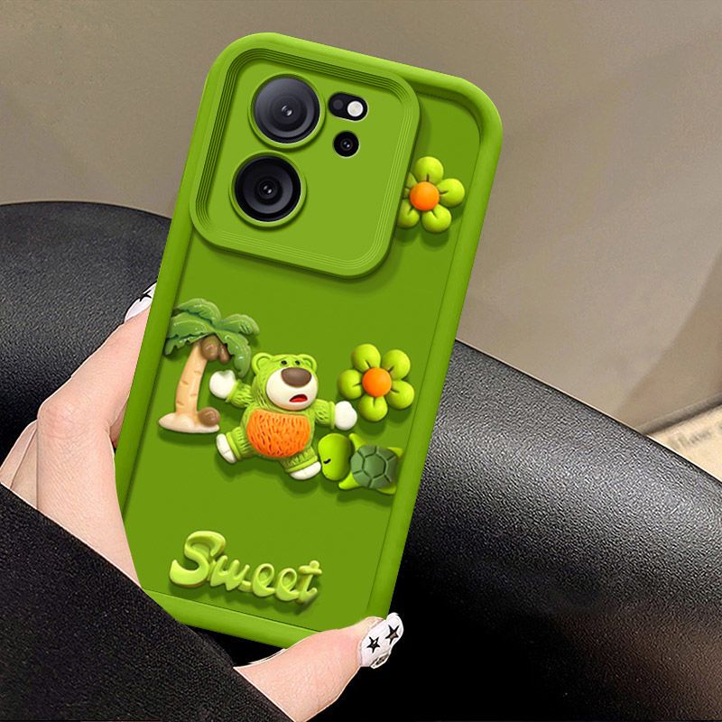 Fashionable Cute Strawberry Bear Silicone Phone Case For XiaoMi 13T 5G/Mi 13T Pro 5G Cartoon Protective Case