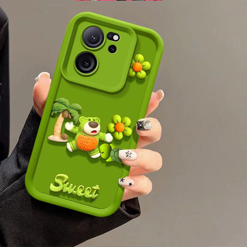 Fashionable Cute Strawberry Bear Silicone Phone Case For XiaoMi 13T 5G/Mi 13T Pro 5G Cartoon Protective Case