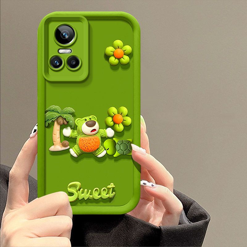 Fashionable Cute Strawberry Bear Silicone Phone Case For OPPO Reno 10/Reno 10 Pro Cartoon Protective Case