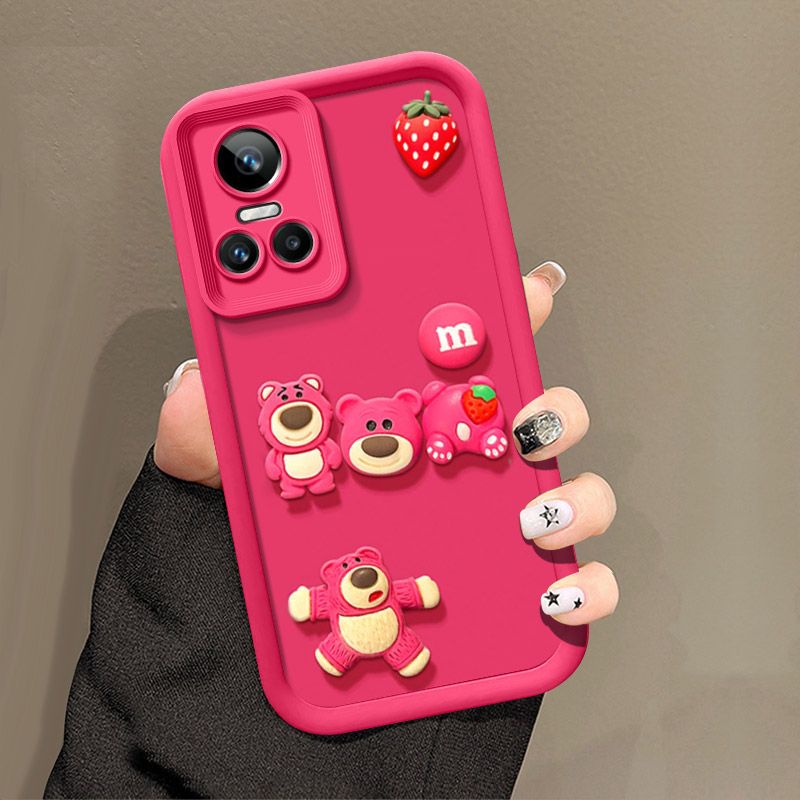 Fashionable Cute Strawberry Bear Silicone Phone Case For OPPO Reno 10/Reno 10 Pro Cartoon Protective Case